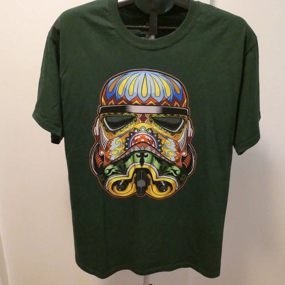 Star Wars Stormtrooper Mandala Sugar Skull Art T-Shirt Colorful Green L